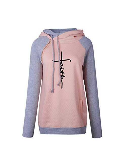 AELSON Women's Casual Patchwork Hoodies Long Sleeve Lightweight Pullover Tops Sweatshirts with Pocket