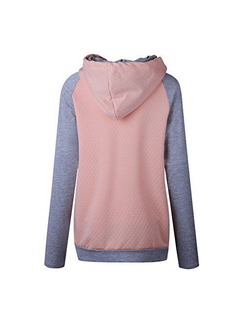 AELSON Women's Casual Patchwork Hoodies Long Sleeve Lightweight Pullover Tops Sweatshirts with Pocket
