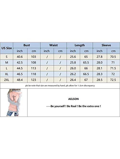 AELSON Women's Casual Patchwork Hoodies Long Sleeve Lightweight Pullover Tops Sweatshirts with Pocket