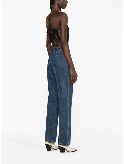 Self-Portrait zip-embellished straight-leg jeans