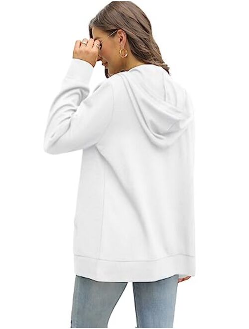 Saloogoe Lightweight Zip Up Hoodies for Women Hooded Sweatshirts Long Sleeve Thin Jacket with Zipper