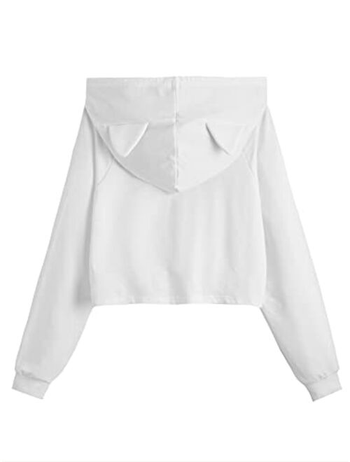 SweatyRocks Women's Long Sleeve Hoodie Crop Top Cat Print Sweatshirt