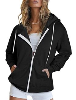 Women's Full Zip Up Hoodie Long Sleeve Hooded Sweatshirts Pockets Jacket Coat for Women