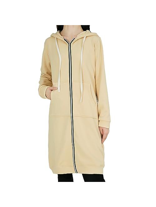 DUOYANGJIASHA Women's Long Hoodies Tunic Winter Fleece Jackets Knitted Casual Sweatshirt Zip Up Hoodies