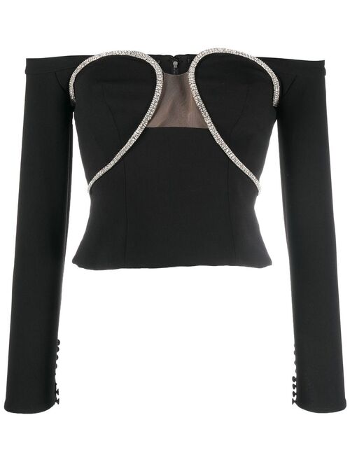 Self-Portrait crystal-embellished cut-out top