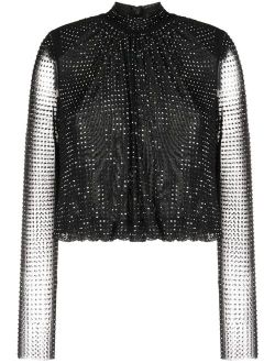 rhinestone-embellished mesh-design blouse