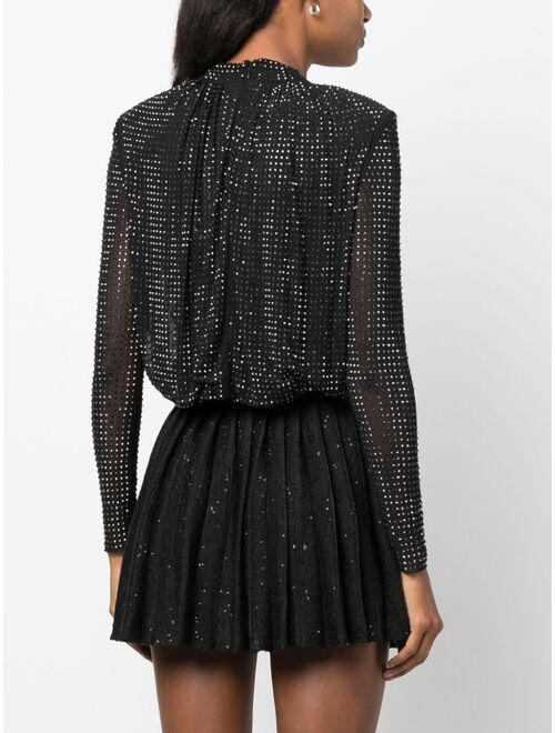 Self-Portrait rhinestone-embellished mesh-design blouse