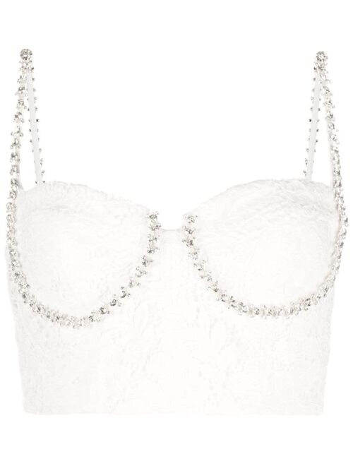 Self-Portrait crystal-embellished cord lace top