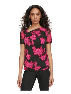 Women's Asymmetrical Printed Ruched Top