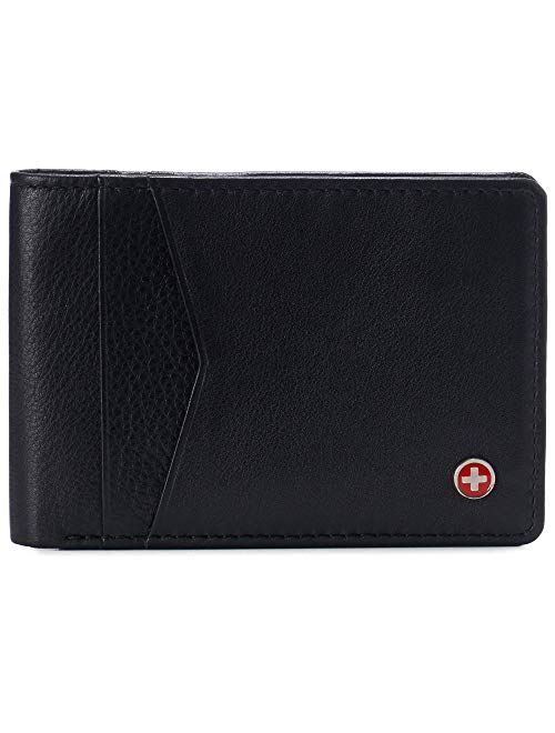 Alpine Swiss Delaney Mens Slimfold RFID Protected Wallet Nappa Leather Comes in a Gift Box Black