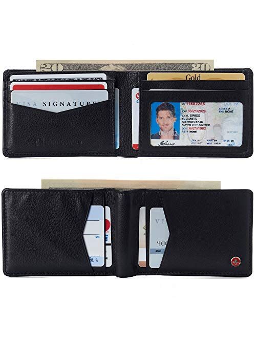 Alpine Swiss Delaney Mens Slimfold RFID Protected Wallet Nappa Leather Comes in a Gift Box Black