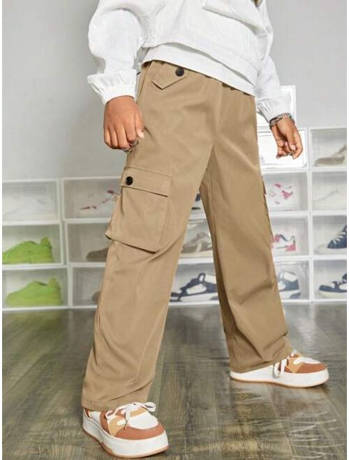 SHEIN Kids EVRYDAY Tween Boy Flap Pocket Side Cargo Pants