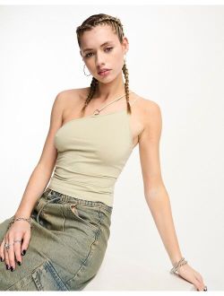 Weekday Ring asymmetric cami tank top with ring detail in beige green