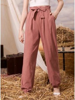 Teen Girls Paperbag Waist Belted Tapered Pants