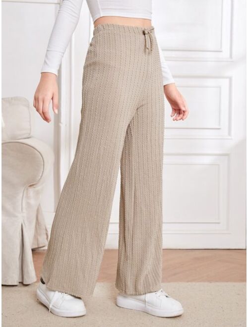SHEIN Teen Girls Cable Textured Knot Front Pants