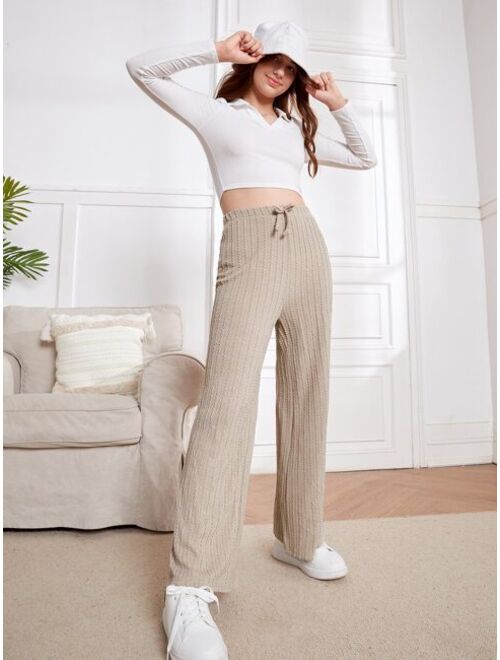 SHEIN Teen Girls Cable Textured Knot Front Pants