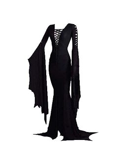 Cosplaydiy Women's Morticia Floor Dress Costume Adult Women Gothic Witch Vintage dress