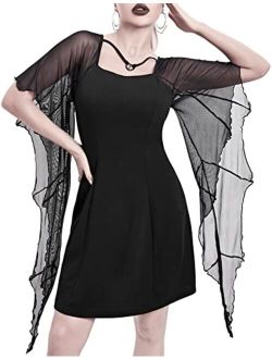 CYCLAMEN Women's Bat Wings Sleeves Dress A-line Midi Halloween Costumes Gothic Punk Alt Dress
