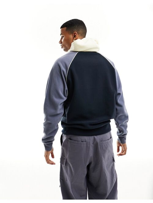 ASOS DESIGN oversized hoodie with blocking in denim blue polar fleece