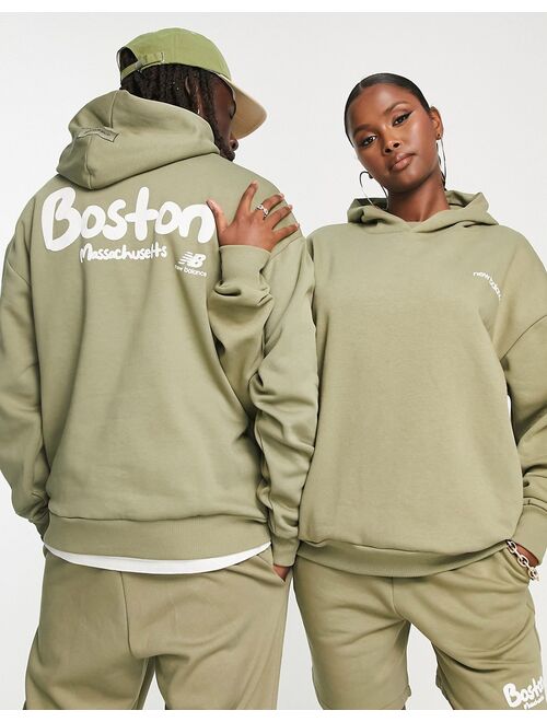 New Balance Boston unisex hoodie in olive green