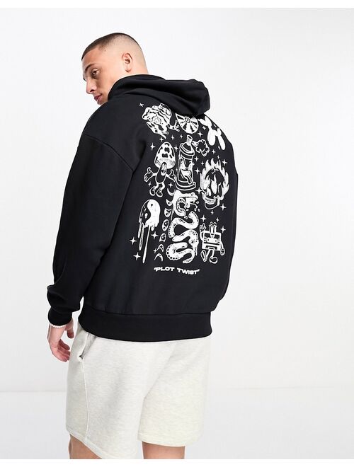 Jack & Jones Originals oversized hoodie with chaos back print in black