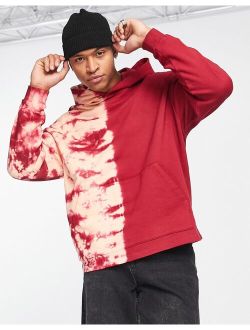 oversized hoodie in red with placement tie dye
