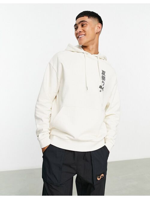 ASOS DESIGN oversized hoodie in off white with photographic fruit back and chest print