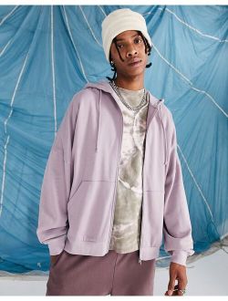 super oversized zip through hoodie in washed purple