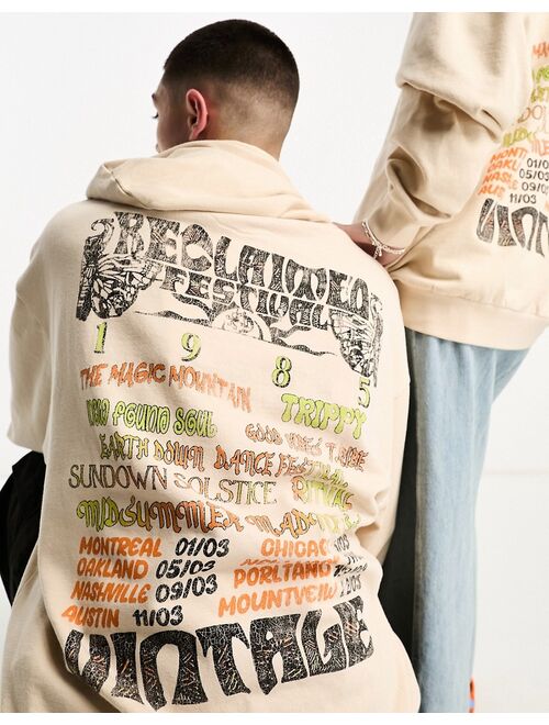 Reclaimed Vintage unisex festival print hoodie in ecru