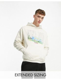 oversized hoodie in beige with watercolor mountain print