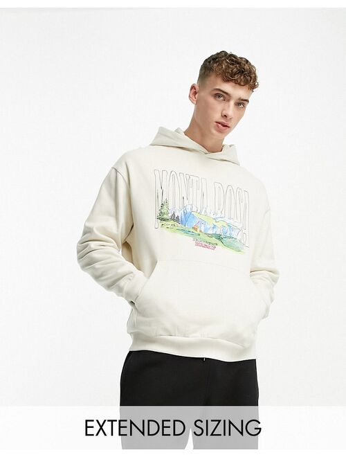 ASOS DESIGN oversized hoodie in beige with watercolor mountain print