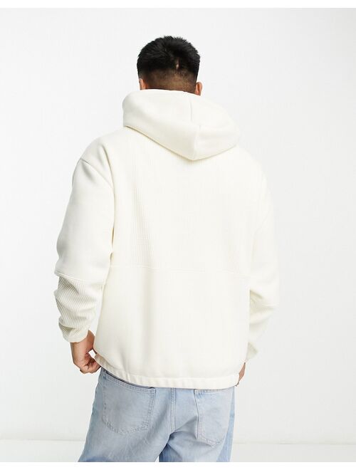 ASOS DESIGN oversized hoodie in beige waffle color block with half zip