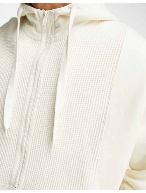 ASOS DESIGN oversized hoodie in beige waffle color block with half zip
