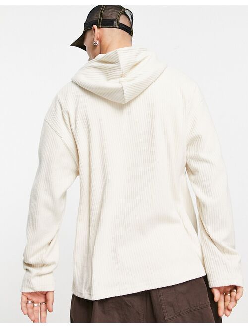 ASOS DESIGN oversized hoodie in beige rib with button neck