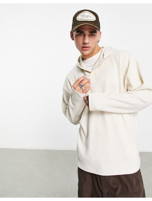 ASOS DESIGN oversized hoodie in beige rib with button neck