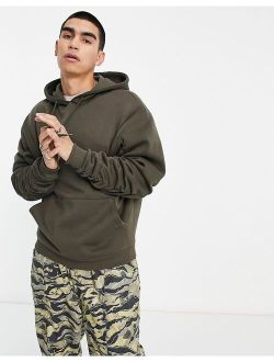 oversized hoodie with ruched sleeves in brown