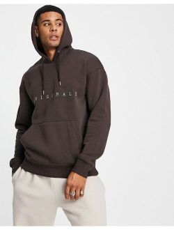 Originals embroidered logo hoodie in chocolate