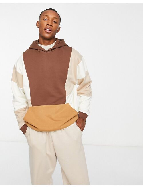 ASOS DESIGN oversized hoodie with color block in brown