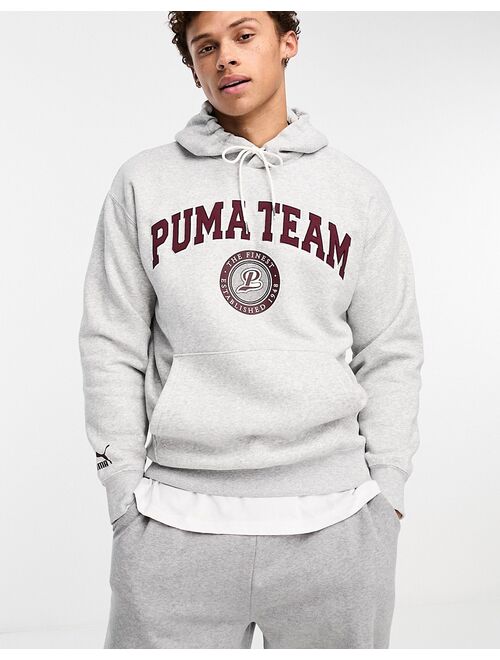 Puma Team graphic varsity hoodie in gray