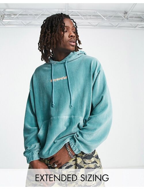 ASOS DESIGN ASOS Daysocial oversized hoodie in cord with logo embroidery in teal blue