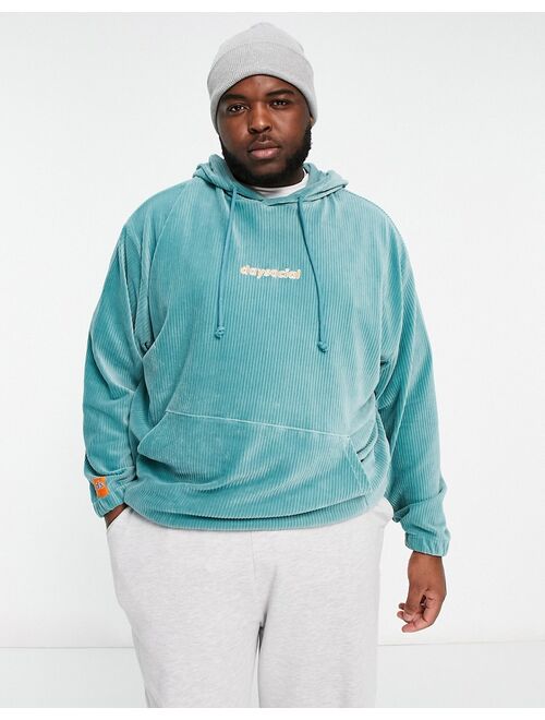 ASOS DESIGN ASOS Daysocial oversized hoodie in cord with logo embroidery in teal blue