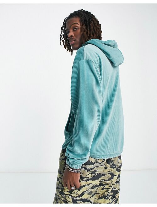 ASOS DESIGN ASOS Daysocial oversized hoodie in cord with logo embroidery in teal blue