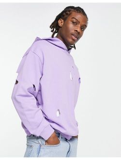 oversized hoodie with distressing in purple