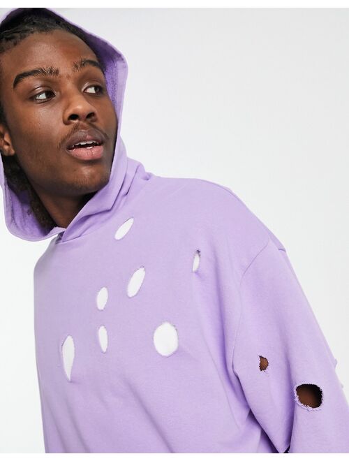 ASOS DESIGN oversized hoodie with distressing in purple