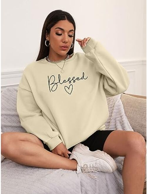 UNIQUEONE Blessed Sweatshirt for Women Letter Print Lightweight Thanksgiving Pullover Tops Blouse