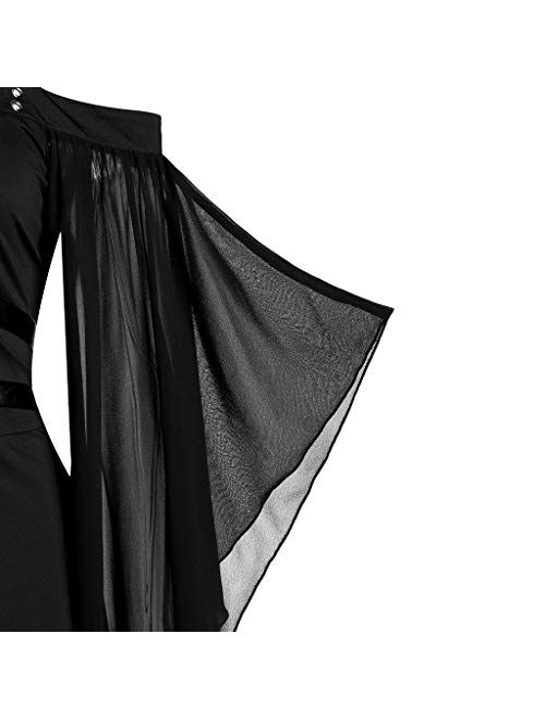 Cdiecer Halloween Dress for Women Plus Size Gothic Dress Sexy Cold Shoulder Witchy Dress Butterfly Sleeve Lace Up Goth Dress