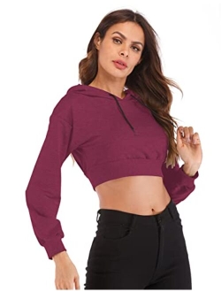 Women's Summer Long Sleeve Crop Top Hoodie Workout Casual Cute Pullover Cropped Sweatshirt