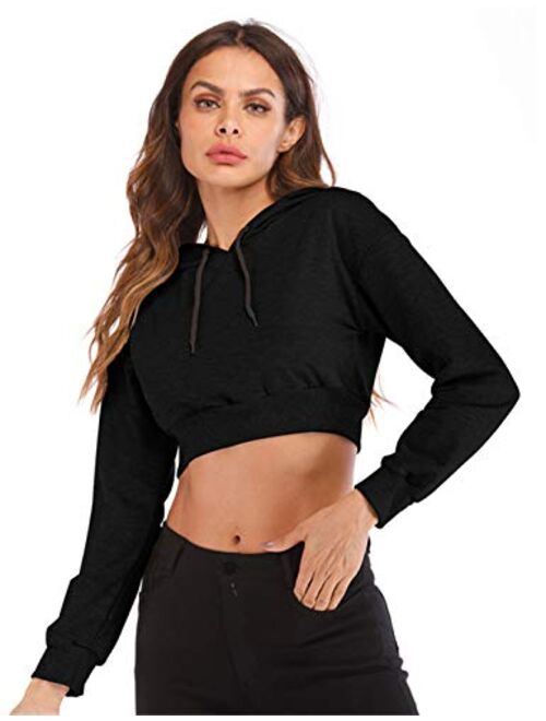 HIOINIEIY Women's Summer Long Sleeve Crop Top Hoodie Workout Casual Cute Pullover Cropped Sweatshirt
