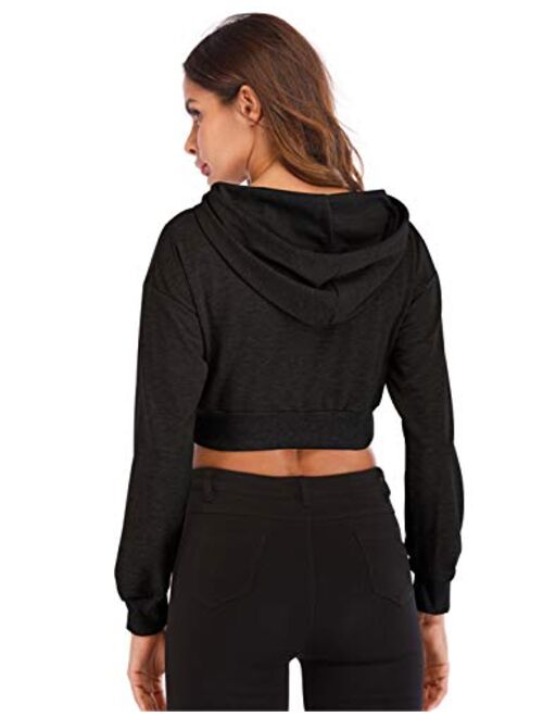 HIOINIEIY Women's Summer Long Sleeve Crop Top Hoodie Workout Casual Cute Pullover Cropped Sweatshirt