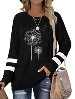 BANGELY Womens Dandelion Sweatshirt Casual Crewneck Loose Pullover Tops Long Sleeve Graphic Tee Shirt